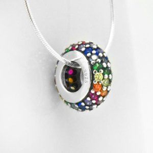 925 Silver Rainbow Sapphire Round Pendant Necklace